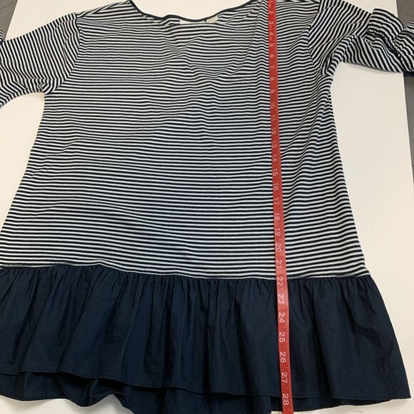 MAEVE Anthropologie Large tunic Top Navy white Stripe Ruffle short sleeve‎ round - Picture 7 of 7